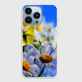 Чехол для iPhone 13 Pro с принтом Ромашки и бабочка в Новосибирске,  |  | бабочки | лето | природа | ромашки | цветы