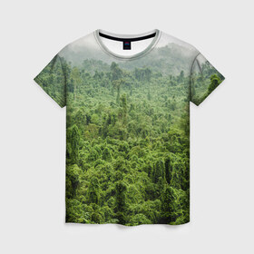 Женская футболка 3D с принтом Потрясающие тропики в Новосибирске, 100% полиэфир ( синтетическое хлопкоподобное полотно) | прямой крой, круглый вырез горловины, длина до линии бедер | деревья | джунгли | зелень | красиво | лес | пейзаж | фото