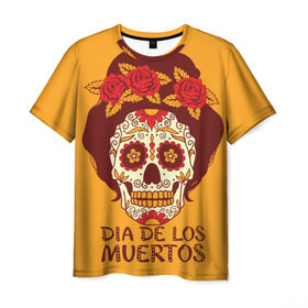 Мужская футболка 3D с принтом Мексиканский череп в Новосибирске, 100% полиэфир | прямой крой, круглый вырез горловины, длина до линии бедер | cobwebs | color | day of the dead | dead | death | eyes | girl | holiday | makeup | mask | mexican skull | mexico | ornament | pattern | взгляд | девушка | день мертвых | макияж | маска | мексика | мексиканский череп | мертвецов | орнамент | паутина | пра