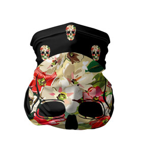 Бандана-труба 3D с принтом Мексиканский череп в Новосибирске, 100% полиэстер, ткань с особыми свойствами — Activecool | плотность 150‒180 г/м2; хорошо тянется, но сохраняет форму | день мертвых | мексика | паттерн | темный | традция | узоры | цветочный | цветы