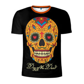 Мужская футболка 3D спортивная с принтом Мексиканский череп в Новосибирске, 100% полиэстер с улучшенными характеристиками | приталенный силуэт, круглая горловина, широкие плечи, сужается к линии бедра | Тематика изображения на принте: день мертвых | мексика | традция | узоры | цветы