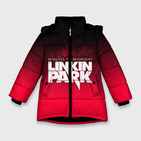 Зимняя куртка для девочек 3D с принтом Linkin Park в Новосибирске, ткань верха — 100% полиэстер; подклад — 100% полиэстер, утеплитель — 100% полиэстер. | длина ниже бедра, удлиненная спинка, воротник стойка и отстегивающийся капюшон. Есть боковые карманы с листочкой на кнопках, утяжки по низу изделия и внутренний карман на молнии. 

Предусмотрены светоотражающий принт на спинке, радужный светоотражающий элемент на пуллере молнии и на резинке для утяжки. | linkin park