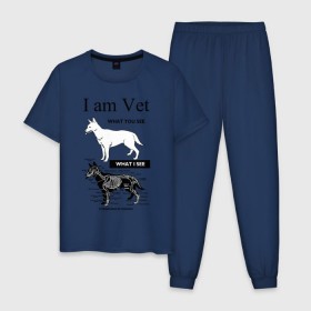Мужская пижама хлопок с принтом I Am Vet в Новосибирске, 100% хлопок | брюки и футболка прямого кроя, без карманов, на брюках мягкая резинка на поясе и по низу штанин
 | ветеринар | ветеринарный врач | кошки | скелет | собаки
