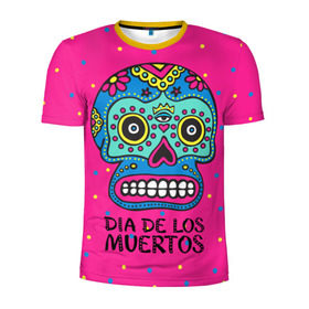 Мужская футболка 3D спортивная с принтом Мексиканский череп в Новосибирске, 100% полиэстер с улучшенными характеристиками | приталенный силуэт, круглая горловина, широкие плечи, сужается к линии бедра | день мертвыхб сахарный череп | мексика | традиция | узоры | цветы