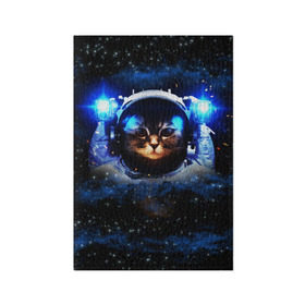 Обложка для паспорта матовая кожа с принтом Кот космонавт в Новосибирске, натуральная матовая кожа | размер 19,3 х 13,7 см; прозрачные пластиковые крепления | звёздное небо | космос | кот | кошка | прикольные картинки