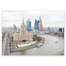 Поздравительная открытка с принтом Москва-Сити в Новосибирске, 100% бумага | плотность бумаги 280 г/м2, матовая, на обратной стороне линовка и место для марки
 | 