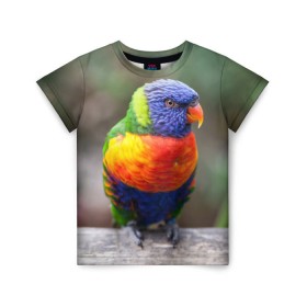Детская футболка 3D с принтом Попугай в Новосибирске, 100% гипоаллергенный полиэфир | прямой крой, круглый вырез горловины, длина до линии бедер, чуть спущенное плечо, ткань немного тянется | Тематика изображения на принте: пернатые | попугай | прикольные картинки | природа | птица