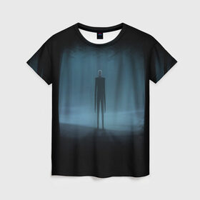 Женская футболка 3D с принтом Слендермен Slender man в Новосибирске, 100% полиэфир ( синтетическое хлопкоподобное полотно) | прямой крой, круглый вырез горловины, длина до линии бедер | man | slender | slender man | крипота | слендер | тонкий | тонкий человек | человек