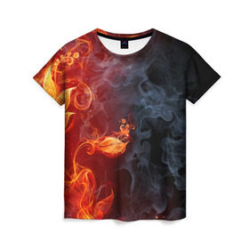 Женская футболка 3D с принтом Стихия огня в Новосибирске, 100% полиэфир ( синтетическое хлопкоподобное полотно) | прямой крой, круглый вырез горловины, длина до линии бедер | дым | пламя | страсть