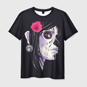 Мужская футболка 3D с принтом День мертвецов в Новосибирске, 100% полиэфир | прямой крой, круглый вырез горловины, длина до линии бедер | mexi | день мертвых | мексика | мексиканский череп | мертвецов | орнамент | праздник | узоры | цветы