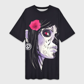 Платье-футболка 3D с принтом День мертвецов в Новосибирске,  |  | Тематика изображения на принте: mexi | день мертвых | мексика | мексиканский череп | мертвецов | орнамент | праздник | узоры | цветы