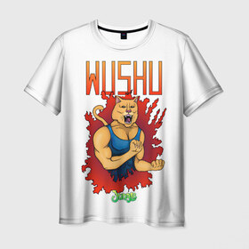 Мужская футболка 3D с принтом WUSHU jungle в Новосибирске, 100% полиэфир | прямой крой, круглый вырез горловины, длина до линии бедер | арт | боевые искусства | животные | красный | пума | рисунки | синий | спорт | ушу | шрифт
