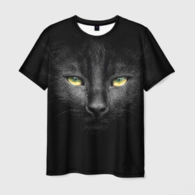 Мужская футболка 3D с принтом Черный кот в Новосибирске, 100% полиэфир | прямой крой, круглый вырез горловины, длина до линии бедер | 