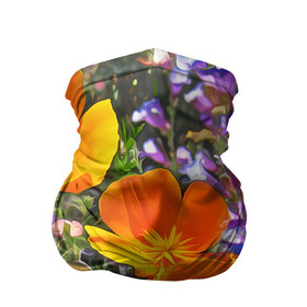 Бандана-труба 3D с принтом Оранжевые цветы в Новосибирске, 100% полиэстер, ткань с особыми свойствами — Activecool | плотность 150‒180 г/м2; хорошо тянется, но сохраняет форму | лепестки | прикольные картинки | цветочки | цветы