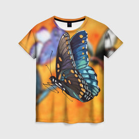 Женская футболка 3D с принтом Рисунок бабочка в Новосибирске, 100% полиэфир ( синтетическое хлопкоподобное полотно) | прямой крой, круглый вырез горловины, длина до линии бедер | бабочка
