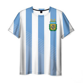 Мужская футболка 3D с принтом Сборная Аргентины по футболу в Новосибирске, 100% полиэфир | прямой крой, круглый вырез горловины, длина до линии бедер | argentina | аргентина