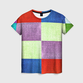 Женская футболка 3D с принтом Лоскутное шитье в Новосибирске, 100% полиэфир ( синтетическое хлопкоподобное полотно) | прямой крой, круглый вырез горловины, длина до линии бедер | полотно | разноцветный | ткань