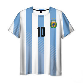 Мужская футболка 3D с принтом Месси (сборная Аргентины) в Новосибирске, 100% полиэфир | прямой крой, круглый вырез горловины, длина до линии бедер | barcelona | lionel | messi | аргентина | барселона | кубок | лионель | мира | сборная | футбол