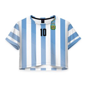 Женская футболка 3D укороченная с принтом Месси (сборная Аргентины) в Новосибирске, 100% полиэстер | круглая горловина, длина футболки до линии талии, рукава с отворотами | barcelona | lionel | messi | аргентина | барселона | кубок | лионель | мира | сборная | футбол