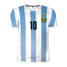 Мужская футболка 3D спортивная с принтом Месси (сборная Аргентины) в Новосибирске, 100% полиэстер с улучшенными характеристиками | приталенный силуэт, круглая горловина, широкие плечи, сужается к линии бедра | barcelona | lionel | messi | аргентина | барселона | кубок | лионель | мира | сборная | футбол