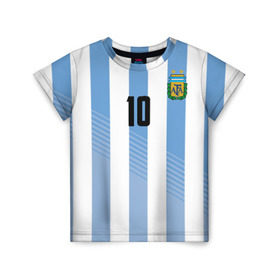 Детская футболка 3D с принтом Месси (сборная Аргентины) в Новосибирске, 100% гипоаллергенный полиэфир | прямой крой, круглый вырез горловины, длина до линии бедер, чуть спущенное плечо, ткань немного тянется | barcelona | lionel | messi | аргентина | барселона | кубок | лионель | мира | сборная | футбол