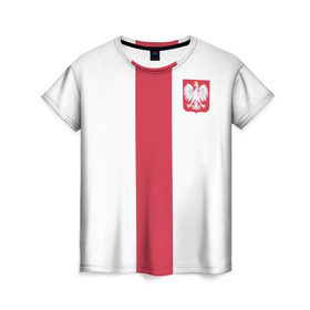 Женская футболка 3D с принтом Сборная Польша в Новосибирске, 100% полиэфир ( синтетическое хлопкоподобное полотно) | прямой крой, круглый вырез горловины, длина до линии бедер | левандовски | футбол