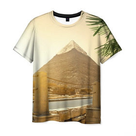 Мужская футболка 3D с принтом Egypt в Новосибирске, 100% полиэфир | прямой крой, круглый вырез горловины, длина до линии бедер | Тематика изображения на принте: egypt | египет | закат | золото | клеопатра | мумия | песок | пирамиды | пустыня | солнце