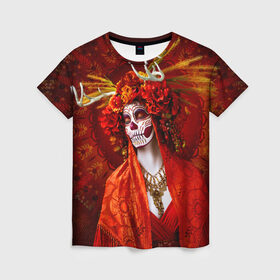 Женская футболка 3D с принтом День мертвецов в Новосибирске, 100% полиэфир ( синтетическое хлопкоподобное полотно) | прямой крой, круглый вырез горловины, длина до линии бедер | cobwebs | color | day of the dead | dead | death | eyes | girl | halloween | holiday | makeup | mask | mexican skull | mexico | ornament | pattern | взгляд | девушка | день мертвых | макияж | маска | мексика | мексиканский череп | мертвецов | орнамент | п