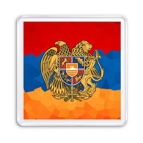 Магнит 55*55 с принтом Армения в Новосибирске, Пластик | Размер: 65*65 мм; Размер печати: 55*55 мм | герб | флаг