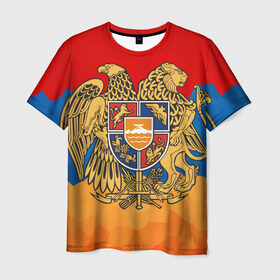 Мужская футболка 3D с принтом Армения в Новосибирске, 100% полиэфир | прямой крой, круглый вырез горловины, длина до линии бедер | Тематика изображения на принте: герб | флаг