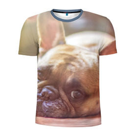 Мужская футболка 3D спортивная с принтом французский бульдог в Новосибирске, 100% полиэстер с улучшенными характеристиками | приталенный силуэт, круглая горловина, широкие плечи, сужается к линии бедра | Тематика изображения на принте: dog | бульдог | друг | собака | язык