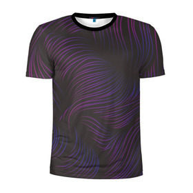 Мужская футболка 3D спортивная с принтом Пурпурные волны в Новосибирске, 100% полиэстер с улучшенными характеристиками | приталенный силуэт, круглая горловина, широкие плечи, сужается к линии бедра | Тематика изображения на принте: абстракция | арт | волны | пурпурный