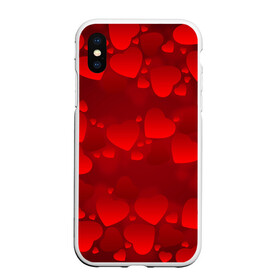 Чехол для iPhone XS Max матовый с принтом Красные сердца в Новосибирске, Силикон | Область печати: задняя сторона чехла, без боковых панелей | Тематика изображения на принте: heart | red | любовь | орнамент | сердце | узор