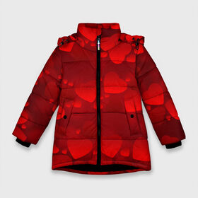 Зимняя куртка для девочек 3D с принтом Красные сердца в Новосибирске, ткань верха — 100% полиэстер; подклад — 100% полиэстер, утеплитель — 100% полиэстер. | длина ниже бедра, удлиненная спинка, воротник стойка и отстегивающийся капюшон. Есть боковые карманы с листочкой на кнопках, утяжки по низу изделия и внутренний карман на молнии. 

Предусмотрены светоотражающий принт на спинке, радужный светоотражающий элемент на пуллере молнии и на резинке для утяжки. | heart | red | любовь | орнамент | сердце | узор