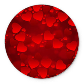Коврик круглый с принтом Красные сердца в Новосибирске, резина и полиэстер | круглая форма, изображение наносится на всю лицевую часть | Тематика изображения на принте: heart | red | любовь | орнамент | сердце | узор