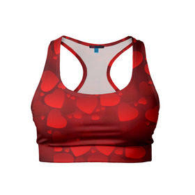 Женский спортивный топ 3D с принтом Красные сердца в Новосибирске, 82% полиэстер, 18% спандекс Ткань безопасна для здоровья, позволяет коже дышать, не мнется и не растягивается |  | heart | red | любовь | орнамент | сердце | узор