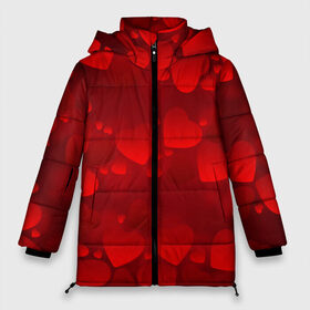 Женская зимняя куртка 3D с принтом Красные сердца в Новосибирске, верх — 100% полиэстер; подкладка — 100% полиэстер; утеплитель — 100% полиэстер | длина ниже бедра, силуэт Оверсайз. Есть воротник-стойка, отстегивающийся капюшон и ветрозащитная планка. 

Боковые карманы с листочкой на кнопках и внутренний карман на молнии | heart | red | любовь | орнамент | сердце | узор