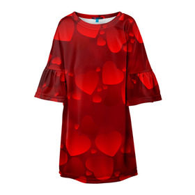 Детское платье 3D с принтом Красные сердца в Новосибирске, 100% полиэстер | прямой силуэт, чуть расширенный к низу. Круглая горловина, на рукавах — воланы | heart | red | любовь | орнамент | сердце | узор