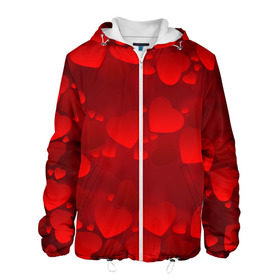 Мужская куртка 3D с принтом Красные сердца в Новосибирске, ткань верха — 100% полиэстер, подклад — флис | прямой крой, подол и капюшон оформлены резинкой с фиксаторами, два кармана без застежек по бокам, один большой потайной карман на груди. Карман на груди застегивается на липучку | heart | red | любовь | орнамент | сердце | узор
