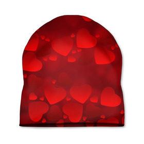 Шапка 3D с принтом Красные сердца в Новосибирске, 100% полиэстер | универсальный размер, печать по всей поверхности изделия | heart | red | любовь | орнамент | сердце | узор