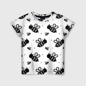 Детская футболка 3D с принтом Рой пчёл в Новосибирске, 100% гипоаллергенный полиэфир | прямой крой, круглый вырез горловины, длина до линии бедер, чуть спущенное плечо, ткань немного тянется | белый | бзз | жало | круто | много | пчела | пчелы | рисунок | рой | стая | текстура | черный