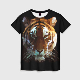 Женская футболка 3D с принтом Tiger в Новосибирске, 100% полиэфир ( синтетическое хлопкоподобное полотно) | прямой крой, круглый вырез горловины, длина до линии бедер | тигр