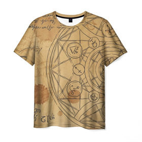 Мужская футболка 3D с принтом Дневник алхимика в Новосибирске, 100% полиэфир | прямой крой, круглый вырез горловины, длина до линии бедер | алхимик | алхимия | магия | формулы