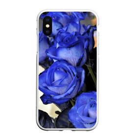 Чехол для iPhone XS Max матовый с принтом Синие розы в Новосибирске, Силикон | Область печати: задняя сторона чехла, без боковых панелей | Тематика изображения на принте: девушкам | розы | синие | цветы