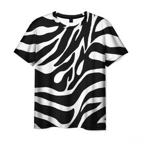 Мужская футболка 3D с принтом Зебра в Новосибирске, 100% полиэфир | прямой крой, круглый вырез горловины, длина до линии бедер | животные | зебра | полосы | текстуры | черно белый