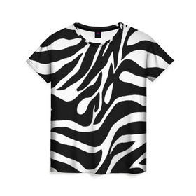 Женская футболка 3D с принтом Зебра в Новосибирске, 100% полиэфир ( синтетическое хлопкоподобное полотно) | прямой крой, круглый вырез горловины, длина до линии бедер | животные | зебра | полосы | текстуры | черно белый