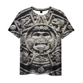 Мужская футболка 3D с принтом Календарь ацтеков в Новосибирске, 100% полиэфир | прямой крой, круглый вырез горловины, длина до линии бедер | ацтеки | древняя цивилизация | индейцы | майя | южная америка