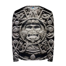 Мужской лонгслив 3D с принтом Календарь ацтеков в Новосибирске, 100% полиэстер | длинные рукава, круглый вырез горловины, полуприлегающий силуэт | ацтеки | древняя цивилизация | индейцы | майя | южная америка
