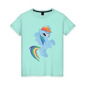 Женская футболка хлопок с принтом rainbow dash в Новосибирске, 100% хлопок | прямой крой, круглый вырез горловины, длина до линии бедер, слегка спущенное плечо | cute | my little pony | pony | rainbow dash