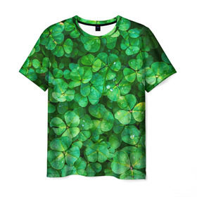 Мужская футболка 3D с принтом клевер в Новосибирске, 100% полиэфир | прямой крой, круглый вырез горловины, длина до линии бедер | зелень | ирландия | клевер | лето | листья | солнце | цветы